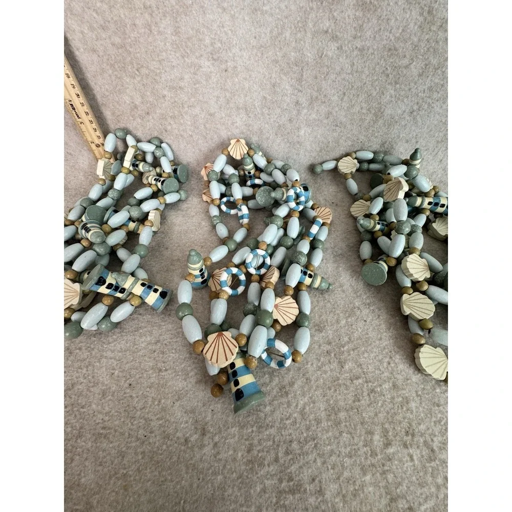 3 Nautical Ocean Christmas Wooden Bead Lighthouse,Seashell Garland 88